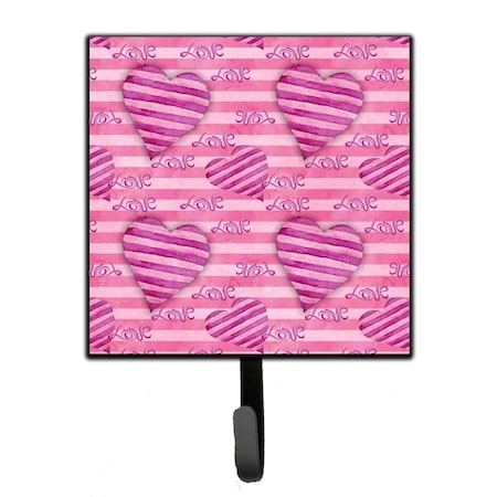 Carolines Treasures Watercolor Hot Pink Striped Hearts Leash or Key Holder, 4.25 x 1 x 7 in. BB7566SH4